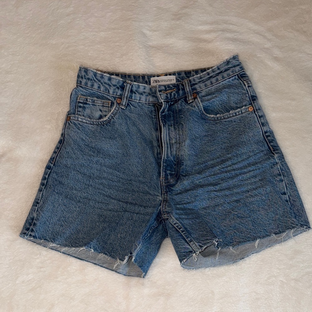 Zara Distressed Blue Denim Shorts